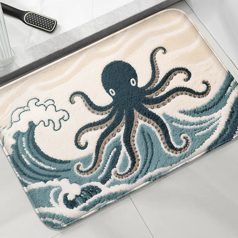 Cartoon Fish Bathroom Anti Slip Mat Shower Room Small Carpet Bathroom Absorbent Foot Mat Home Decoration Mat Machine Washable