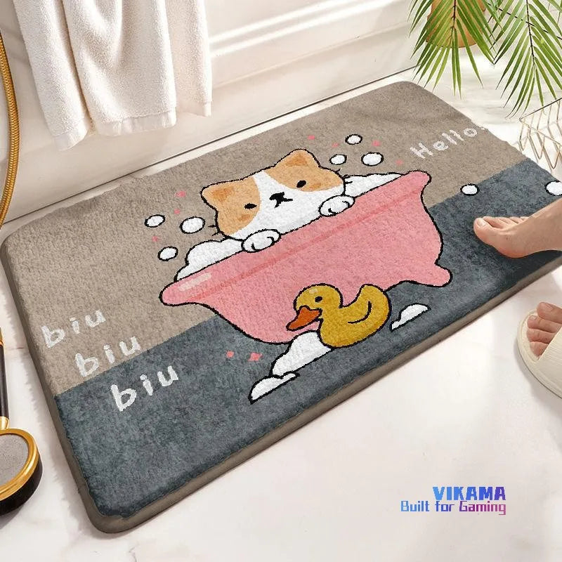 VIKAMA Simple Cartoon Restroom Doorway Carpet Non-slip Bathroom Entryway Dirty Wear-resistant Carpet Home Decoration