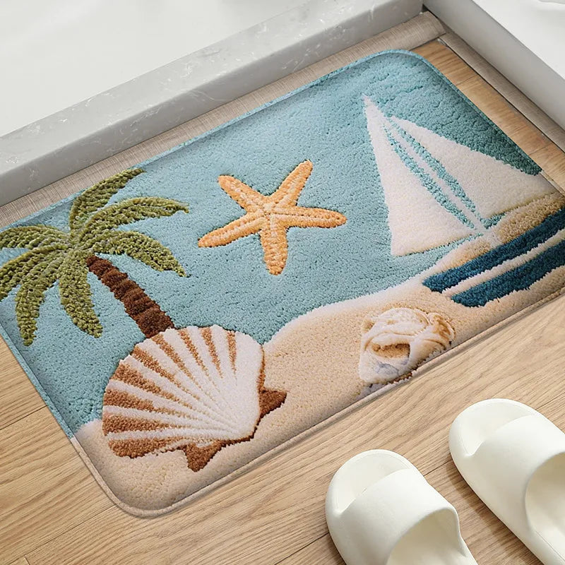 Cartoon Fish Bathroom Anti Slip Mat Shower Room Small Carpet Bathroom Absorbent Foot Mat Home Decoration Mat Machine Washable