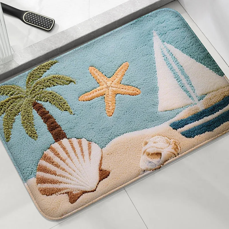 Cartoon Fish Bathroom Anti Slip Mat Shower Room Small Carpet Bathroom Absorbent Foot Mat Home Decoration Mat Machine Washable
