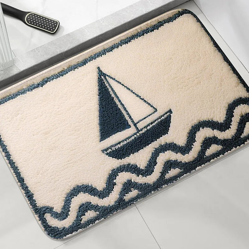 Cartoon Fish Bathroom Anti Slip Mat Shower Room Small Carpet Bathroom Absorbent Foot Mat Home Decoration Mat Machine Washable