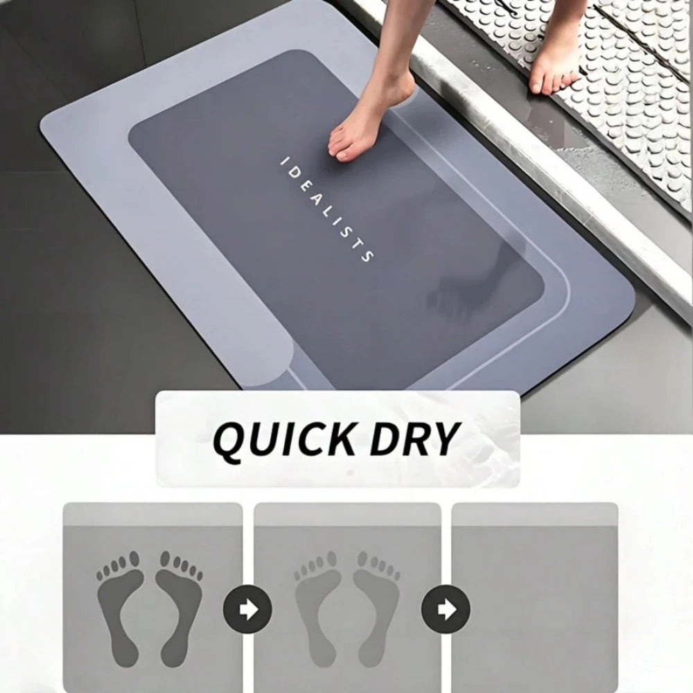 Two Tone Headphone Puppy Bath Mat Quick Dry Shower Rug Oil Painting Style Sweet Dog Portrait Neutral Washable Bathroom Doormat